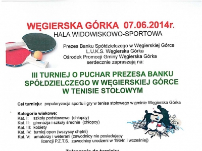 III Puchar Prezesa Banku Spółdzielczego w Węgierskiej Górce w Tenisie Stołowym - zdjęcie1