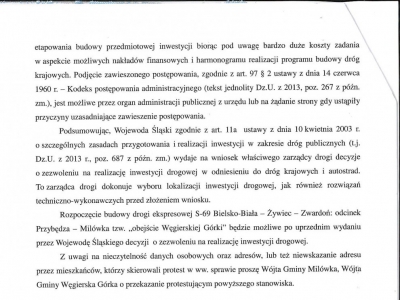 Stanowisko Ministerstwa Infrastruktury i Śląskiego Urzędu Wojewódzkiego w sprawie 