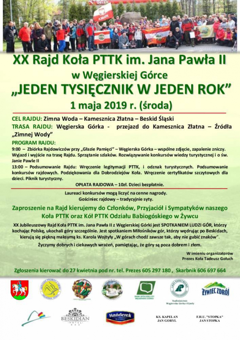 XX Rajd Koła PTTK im. Jana Pawła II w Węgierskiej  Górce