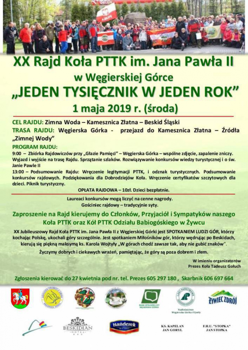 XX Rajd Koła PTTK im. Jana Pawła II w Węgierskiej Górce